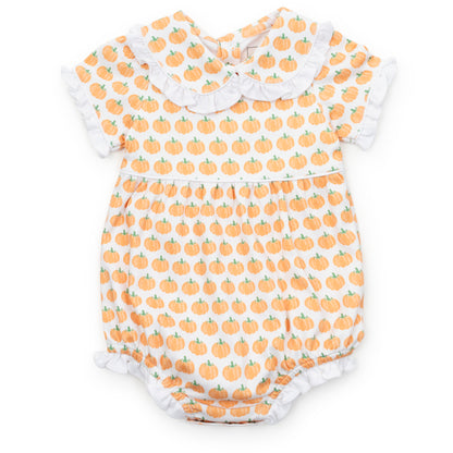 Lila & Hayes Baby Girls Council Bubble - Orange Harvest Pumpkins