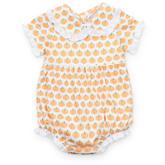 Lila & Hayes Baby Girls Council Bubble - Orange Harvest Pumpkins