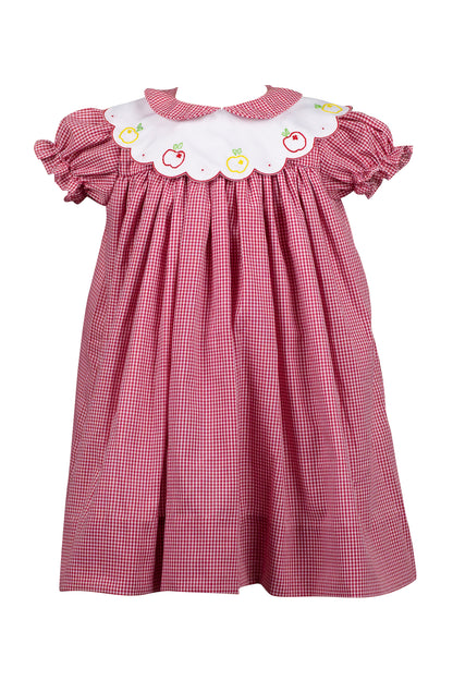 Proper Peony Girls Red Check Apple Crispin Dress - Scallop Collar