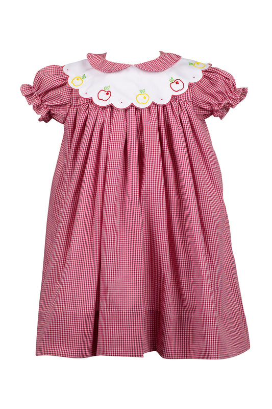 Proper Peony Girls Red Check Apple Crispin Dress - Scallop Collar