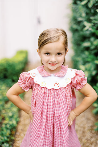 Proper Peony Girls Red Check Apple Crispin Dress - Scallop Collar