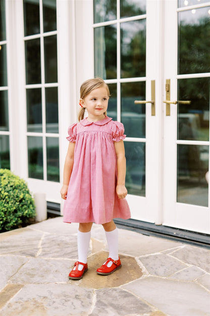 Proper Peony Girls Red Check Apple Crispin Dress - Scallop Collar