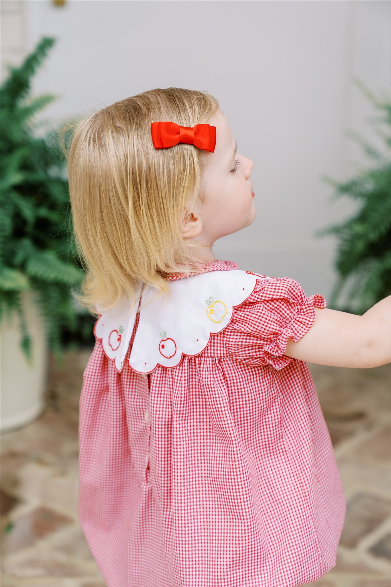 Proper Peony Baby Girls Red Check Crispin Apple Bubble - Scallop Collar