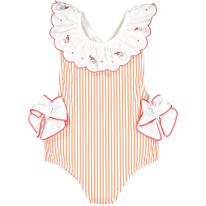 Sal & Pimenta Girls Holiday Red Stripe Santa One Piece Swimsuit