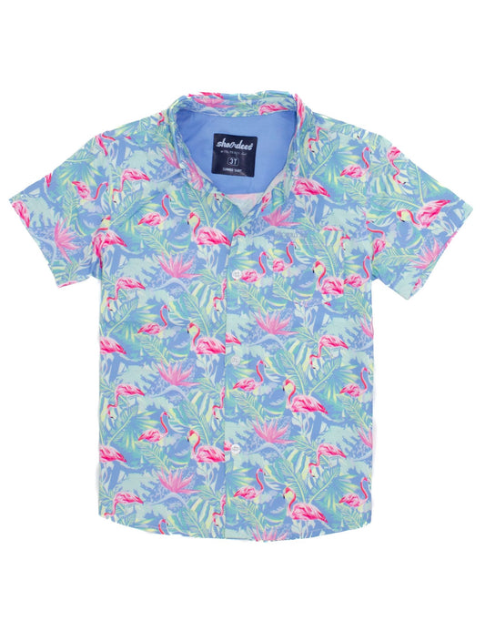 Properly Tied Boys Shordees Summer Shirt - Floral Flamingo by Properly Tied
