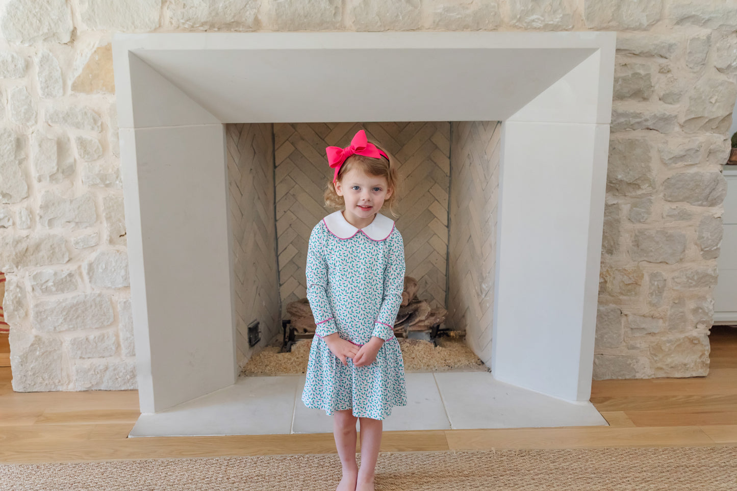 Lila & Hayes Girls Lillian Dress - Peter Pan Collar - Green Holly Holiday by Lila & Hayes