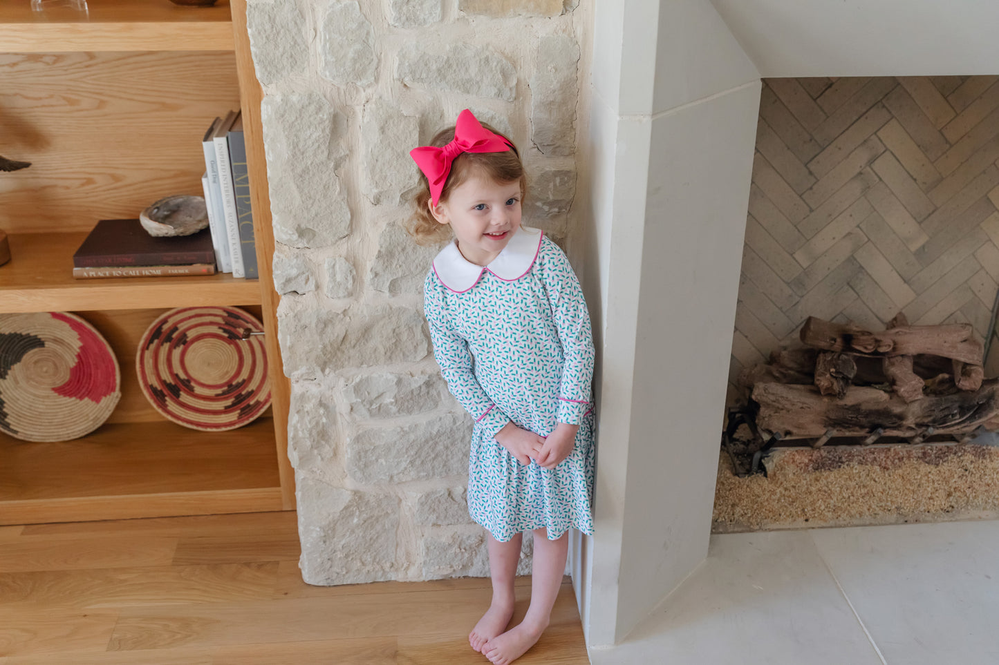 Lila & Hayes Girls Lillian Dress - Peter Pan Collar - Green Holly Holiday by Lila & Hayes