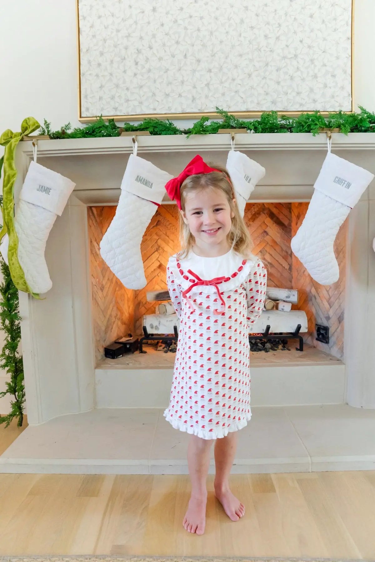 Lila & Hayes Girls Emersyn Dress - Red Whimsical Santa