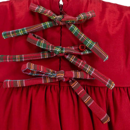 La Boutique by Dondolo Girls Bubble - Red with Smocked Christmas Trees & Plaid Bows by Dondolo