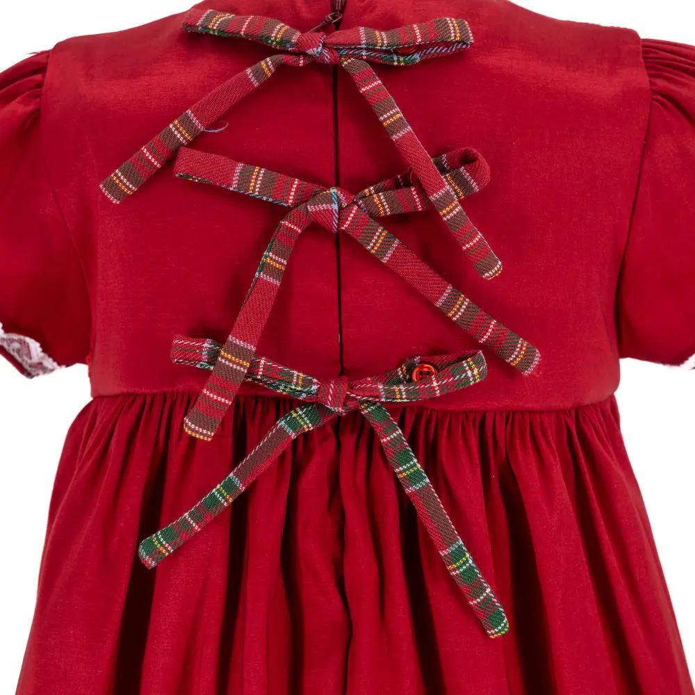 La Boutique by Dondolo Girls Dress - Red with Smocked Christmas Trees & Plaid Bows by Dondolo