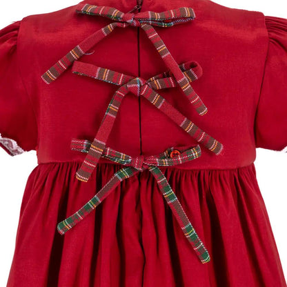 La Boutique by Dondolo Girls Dress - Red with Smocked Christmas Trees & Plaid Bows by Dondolo