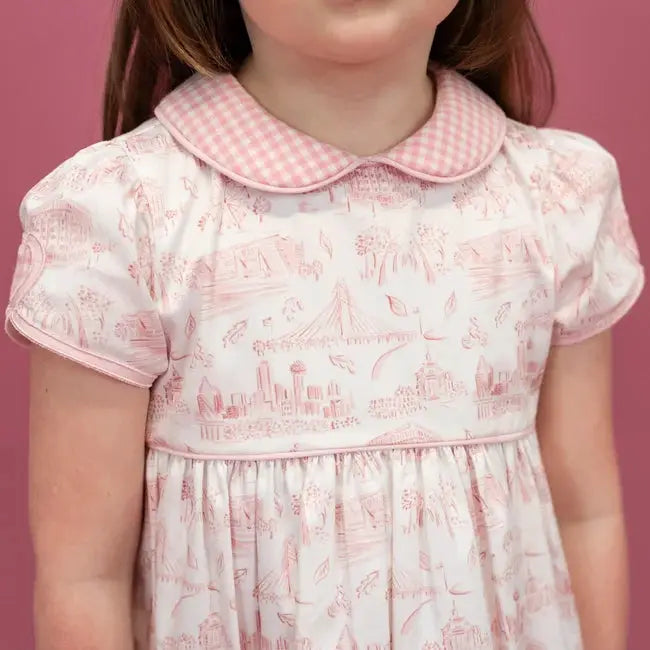 La Boutique by Dondolo Girls Dress - Pink Dallas Texas Toile Print