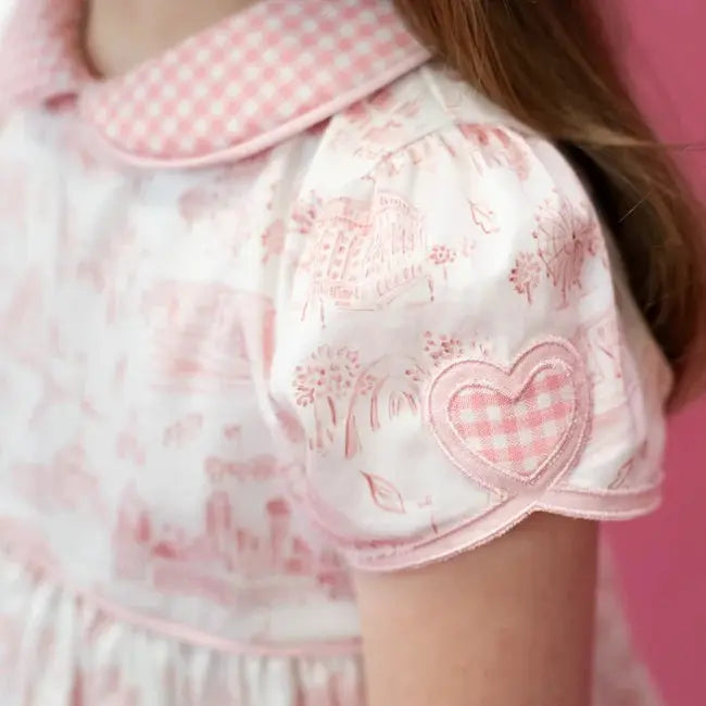 La Boutique by Dondolo Girls Dress - Pink Dallas Texas Toile Print