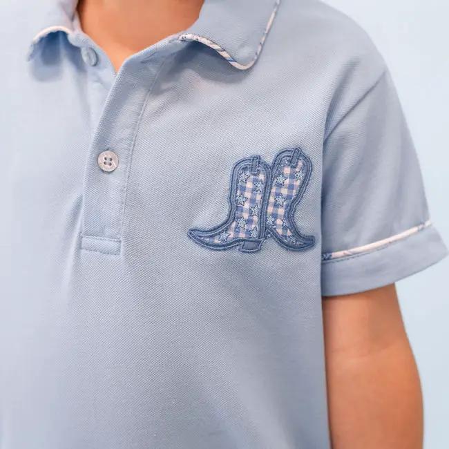 La Boutique by Dondolo Boys Polo & Shorts Set - Blue Dallas Texas Toile Print by Dondolo