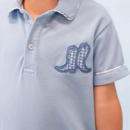La Boutique by Dondolo Boys Polo & Shorts Set - Blue Dallas Texas Toile Print by Dondolo