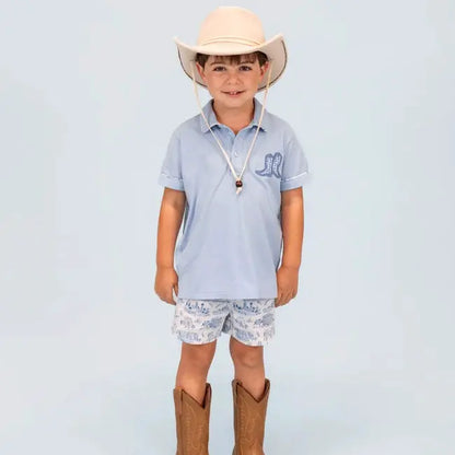 La Boutique by Dondolo Boys Polo & Shorts Set - Blue Dallas Texas Toile Print by Dondolo