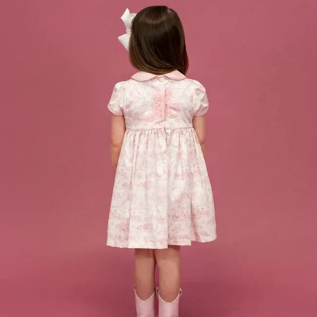 La Boutique by Dondolo Girls Dress - Pink Dallas Texas Toile Print