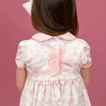 La Boutique by Dondolo Girls Dress - Pink Dallas Texas Toile Print by Dondolo