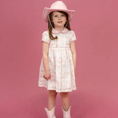 La Boutique by Dondolo Girls Dress - Pink Dallas Texas Toile Print by Dondolo