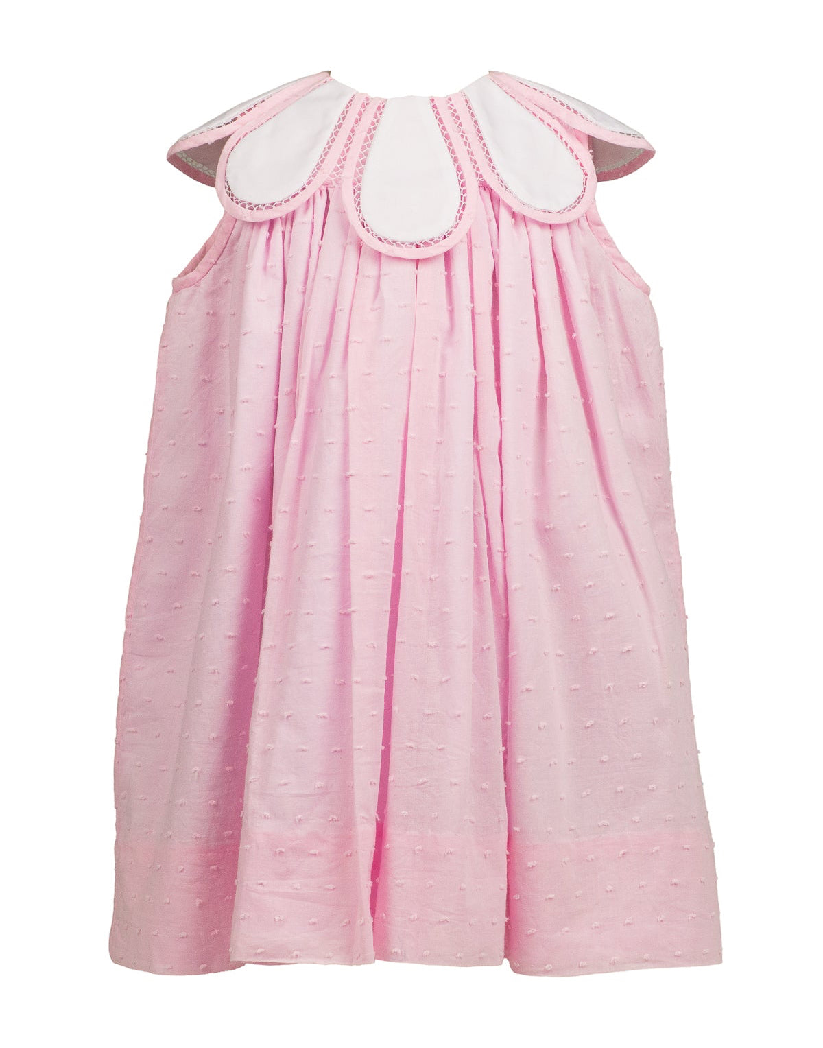 Proper Peony Girls Pink Dotted Swiss Tulip Collar Dress by Proper Peony