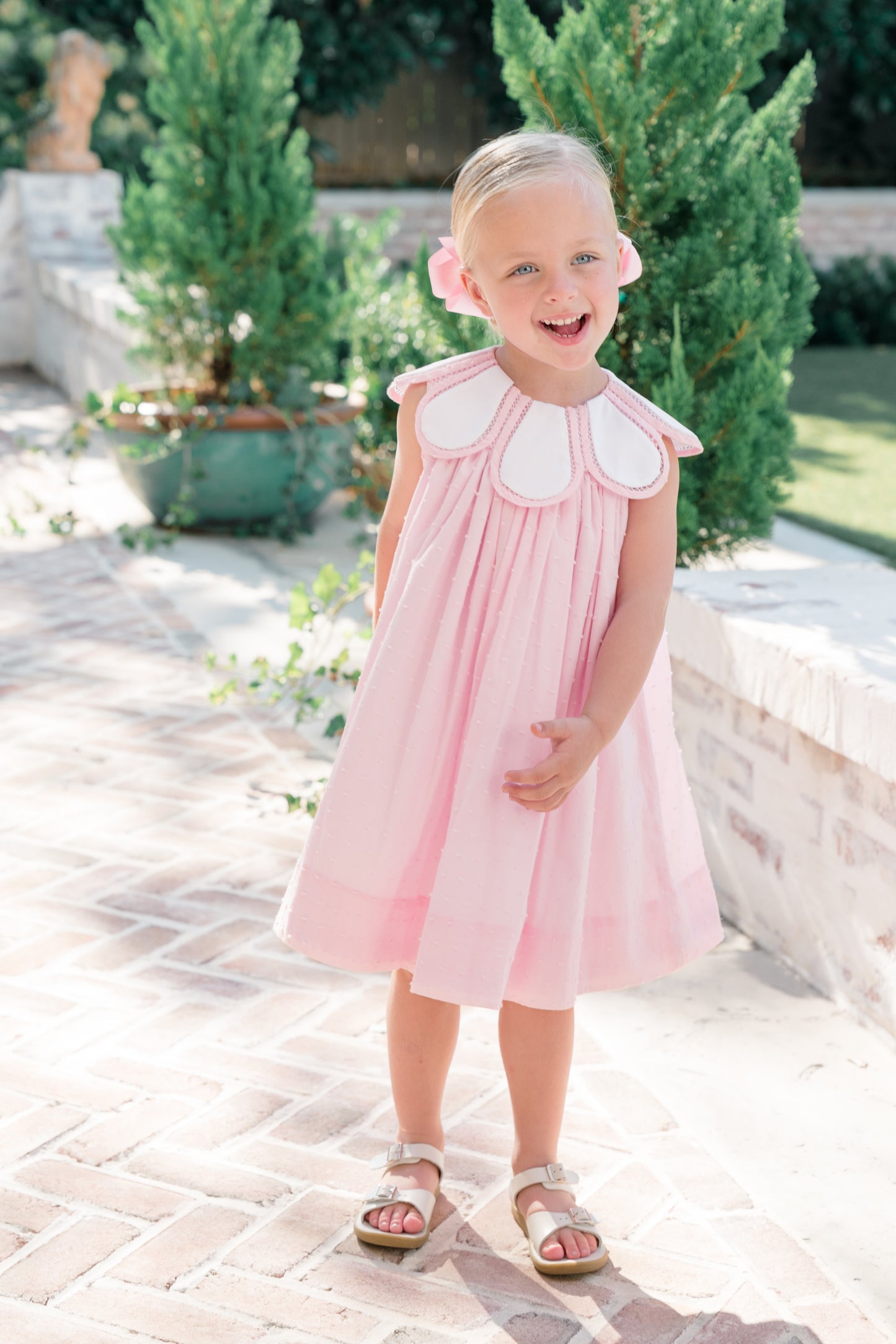 Proper Peony Girls Pink Dotted Swiss Tulip Collar Dress by Proper Peony