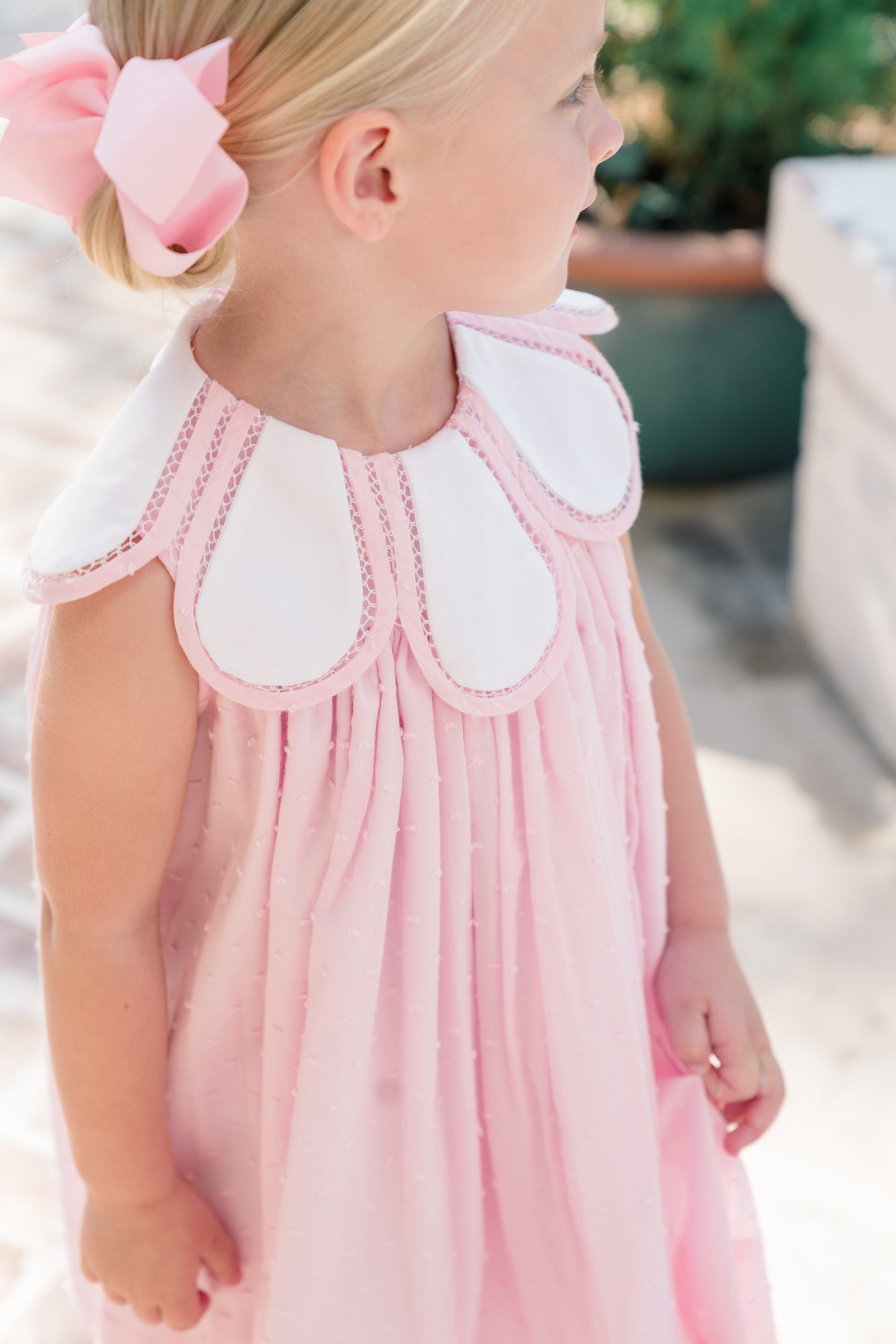 Proper Peony Girls Pink Dotted Swiss Tulip Collar Dress by Proper Peony
