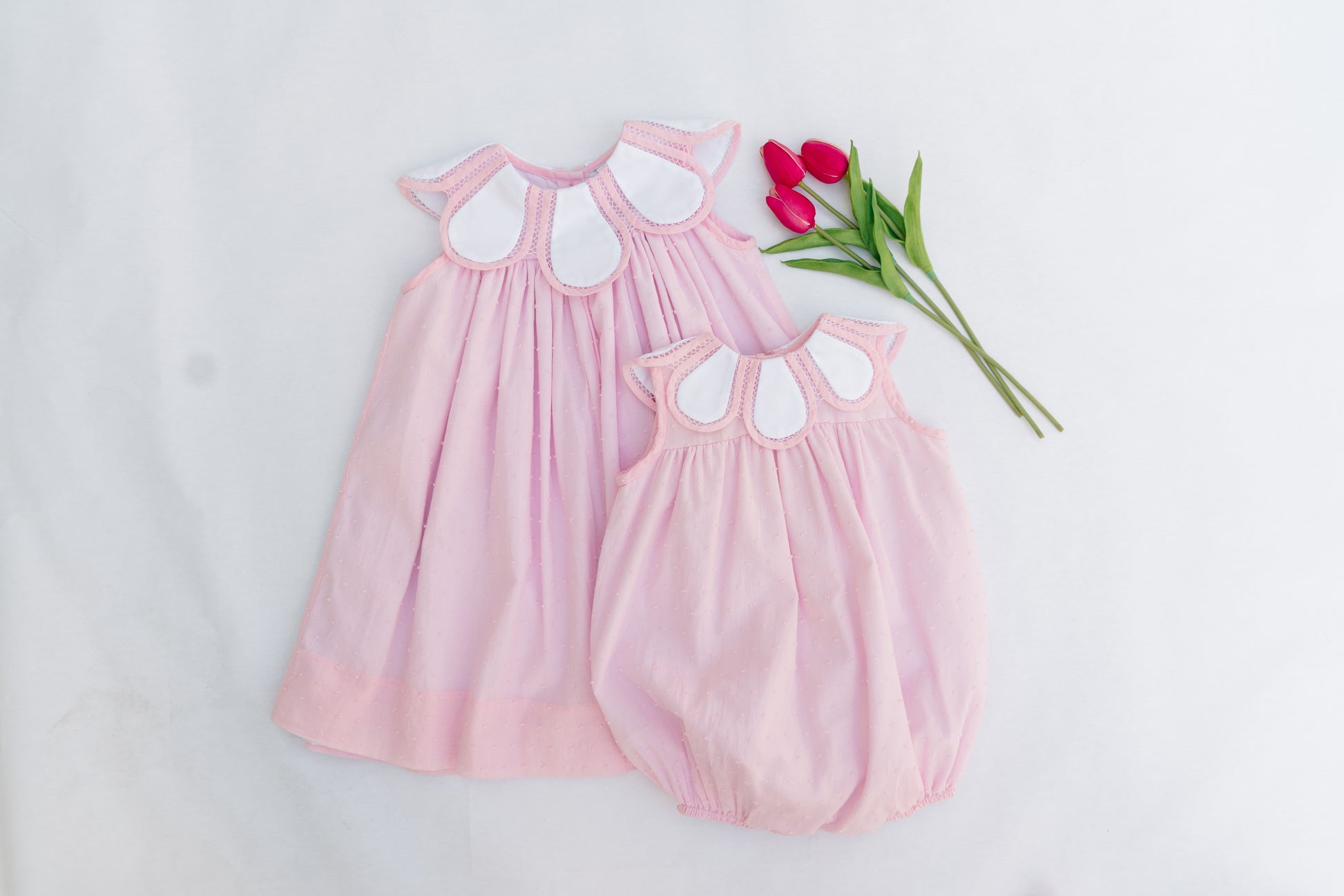 Proper Peony Girls Pink Dotted Swiss Tulip Collar Dress