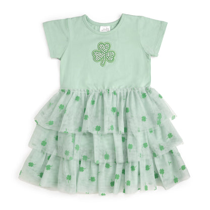 Sweet Wink Girls Green Flocked St. Patrick's Day Shamrock Tiered Tutu Dress by Sweet Wink