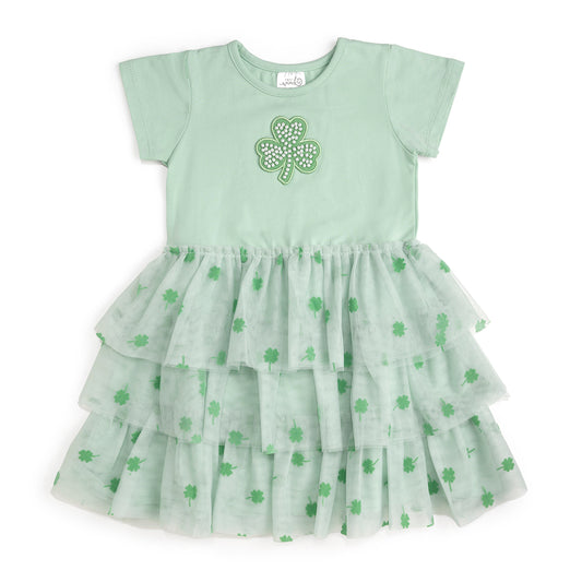 Sweet Wink Girls Green Flocked St. Patrick's Day Shamrock Tiered Tutu Dress