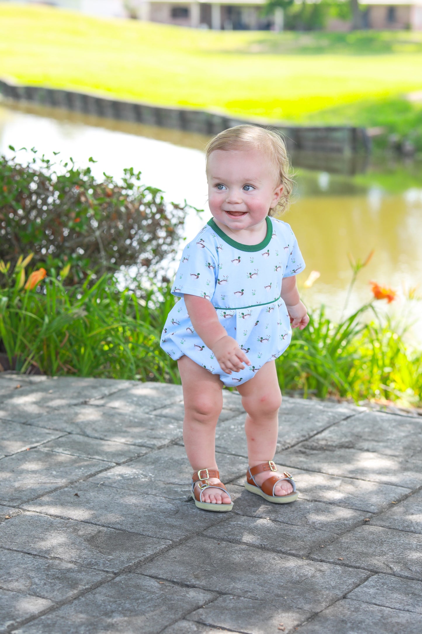 Trotter Street Kids Baby Boys Blue Mallard Ducks in a Row Bubble by Trotter Street Kids