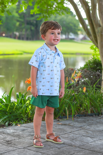 Trotter Street Kids Boys Blue Mallard Ducks Polo Shirt with Green Shorts by Trotter Street Kids