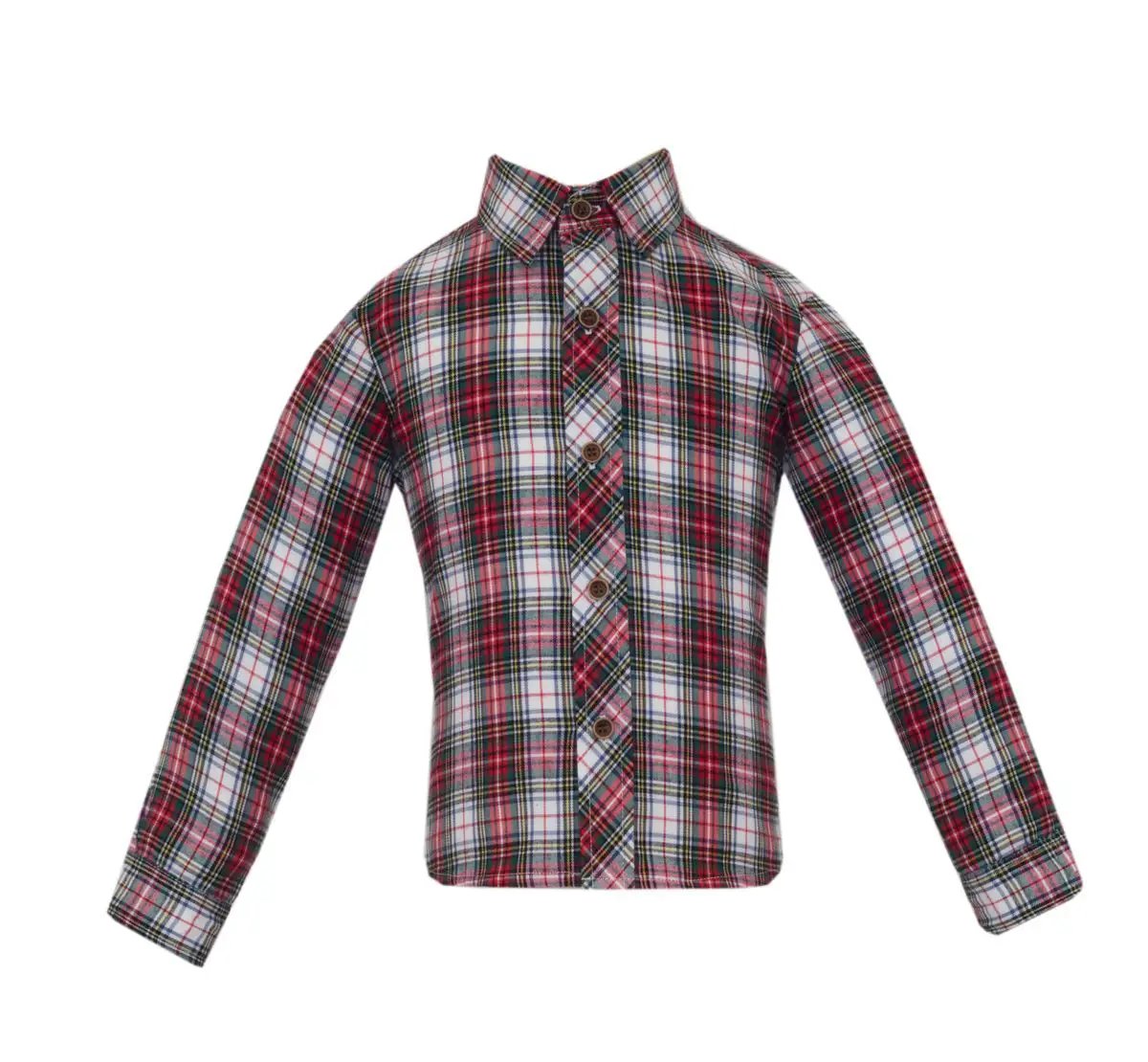 Anavini Boys Red & White Plaid Button Down Long Sleeve Shirt by Anavini
