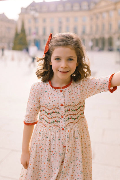 Antoinette Paris Girls Elysee Winter Floral Smocked Christmas Dress with Bow Sash by Antoinette Paris