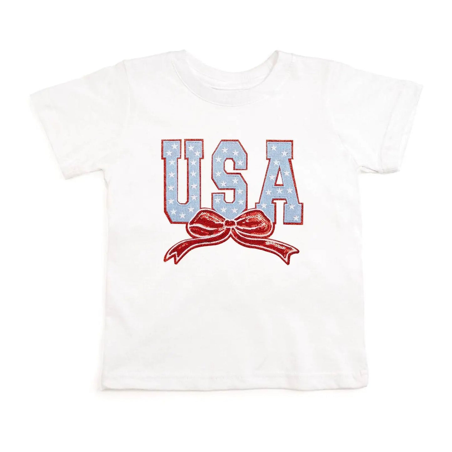 Sweet Wink Girls T-Shirt - Patriotic USA Stars & Bow Patch by Sweet Wink