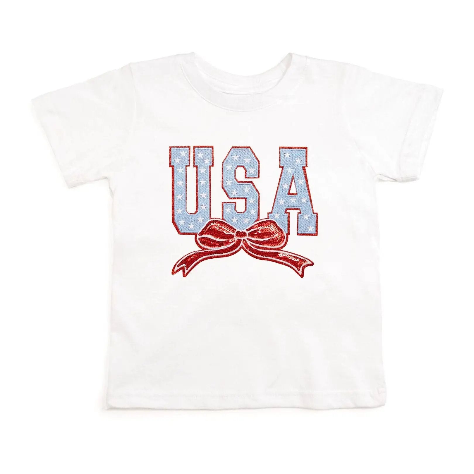 Sweet Wink Girls T-Shirt - Patriotic USA Stars & Bow Patch