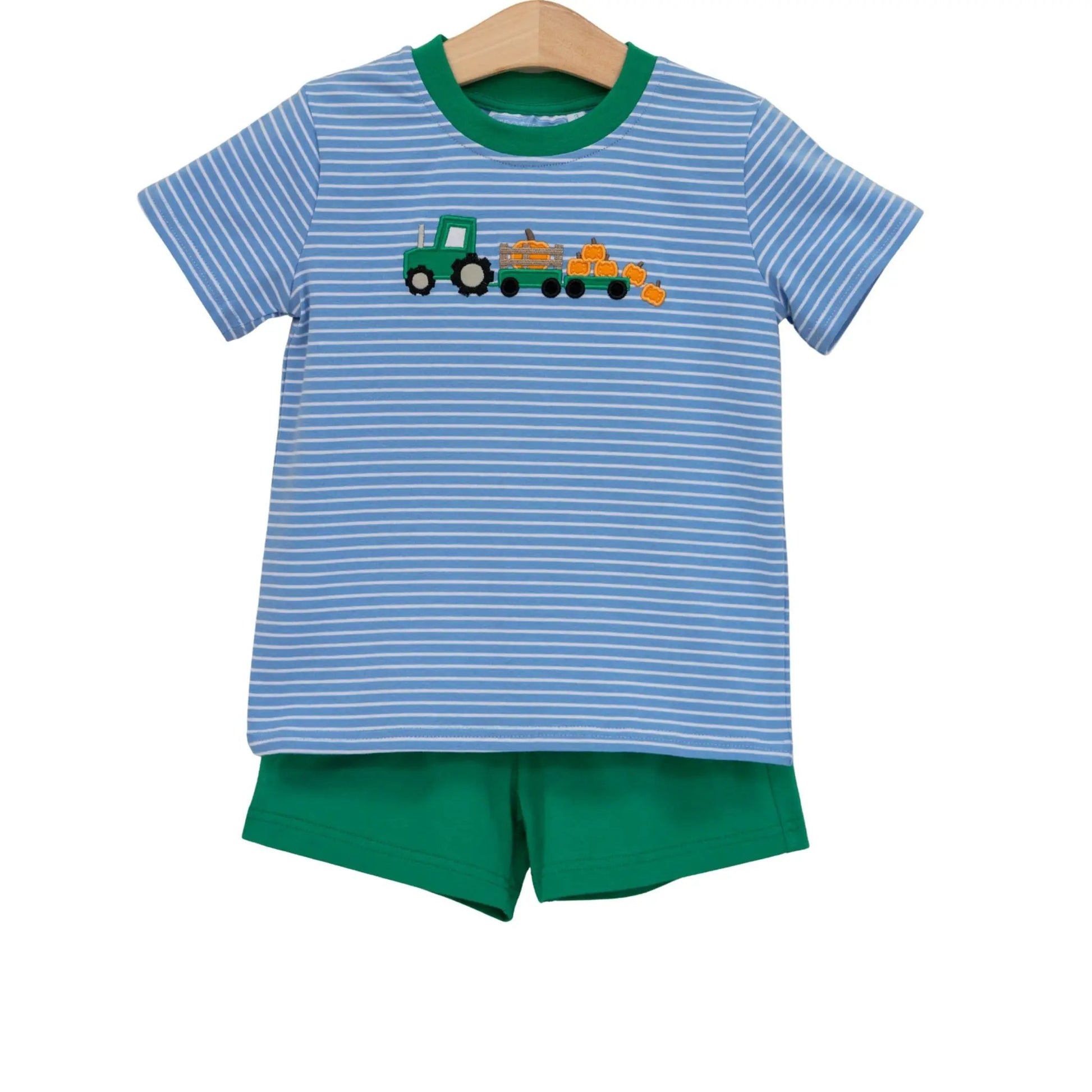 Trotter Street Kids Boys Blue Tractor Trail Short Set