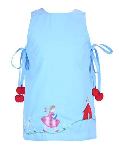 Yellow Lamb Girls Blue Emma Jumper Dress - Mary Had a Little Lamb for School