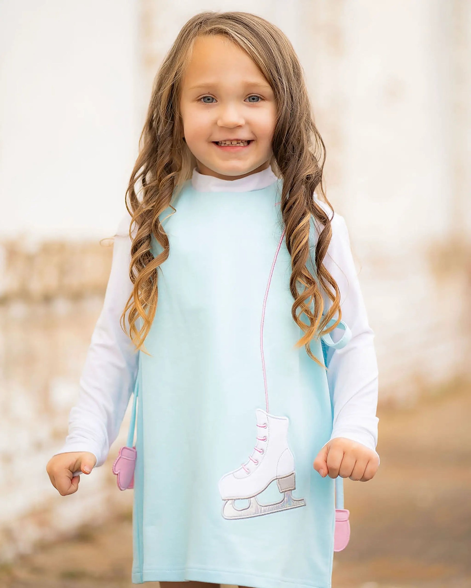 Yellow Lamb Emma Jumper Dress Aqua Blue Ice Skates 6