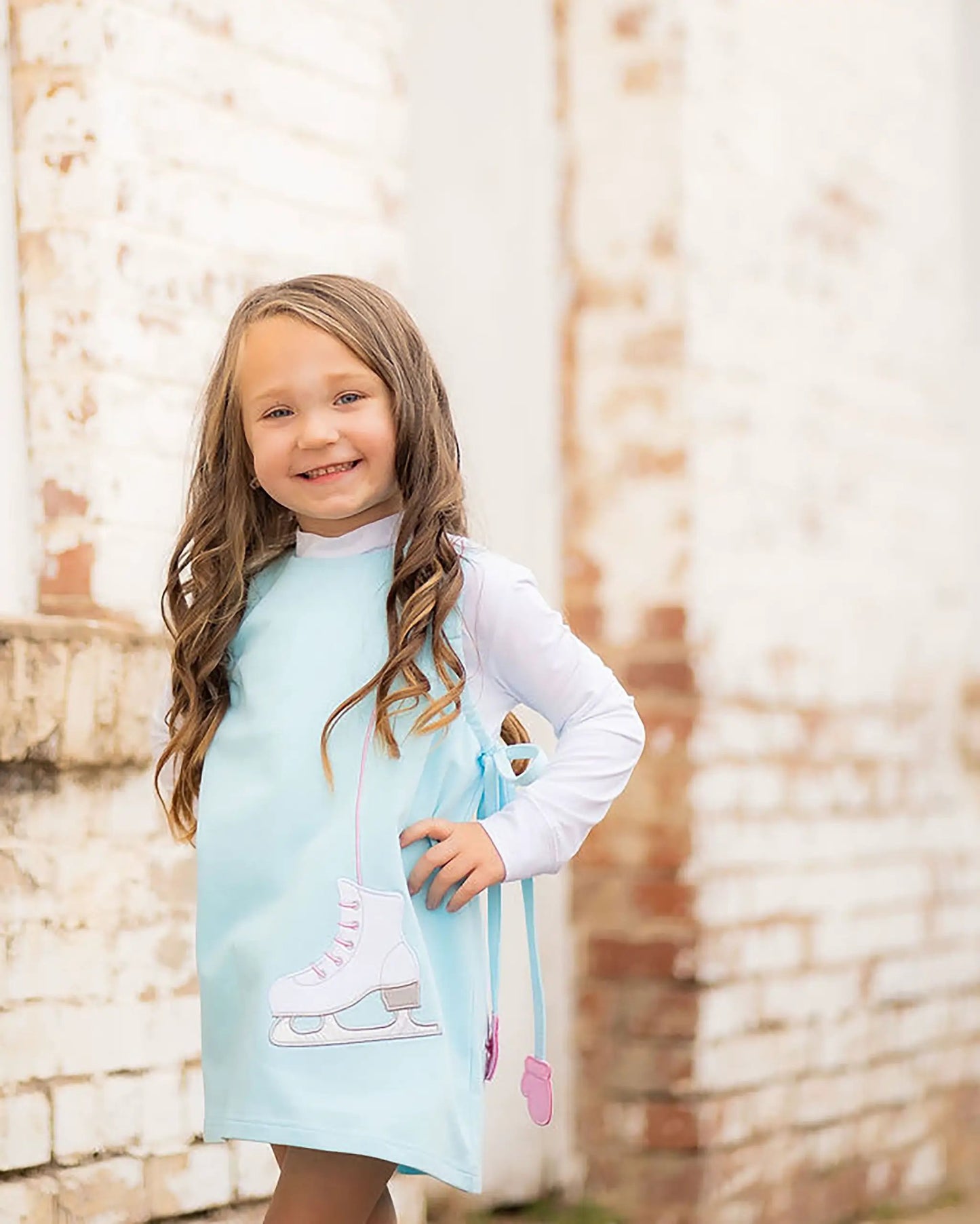 Yellow Lamb Girls Emma Jumper Dress - Aqua Blue Ice Skates