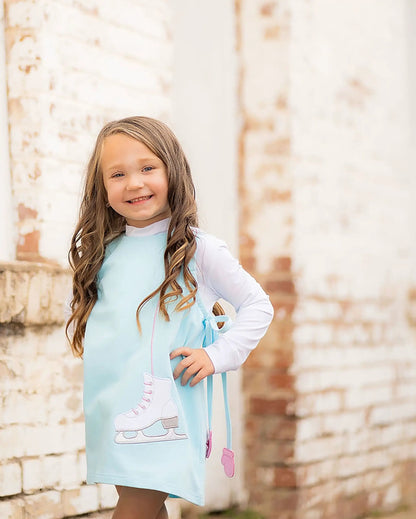 Yellow Lamb Girls Emma Jumper Dress - Aqua Blue Ice Skates