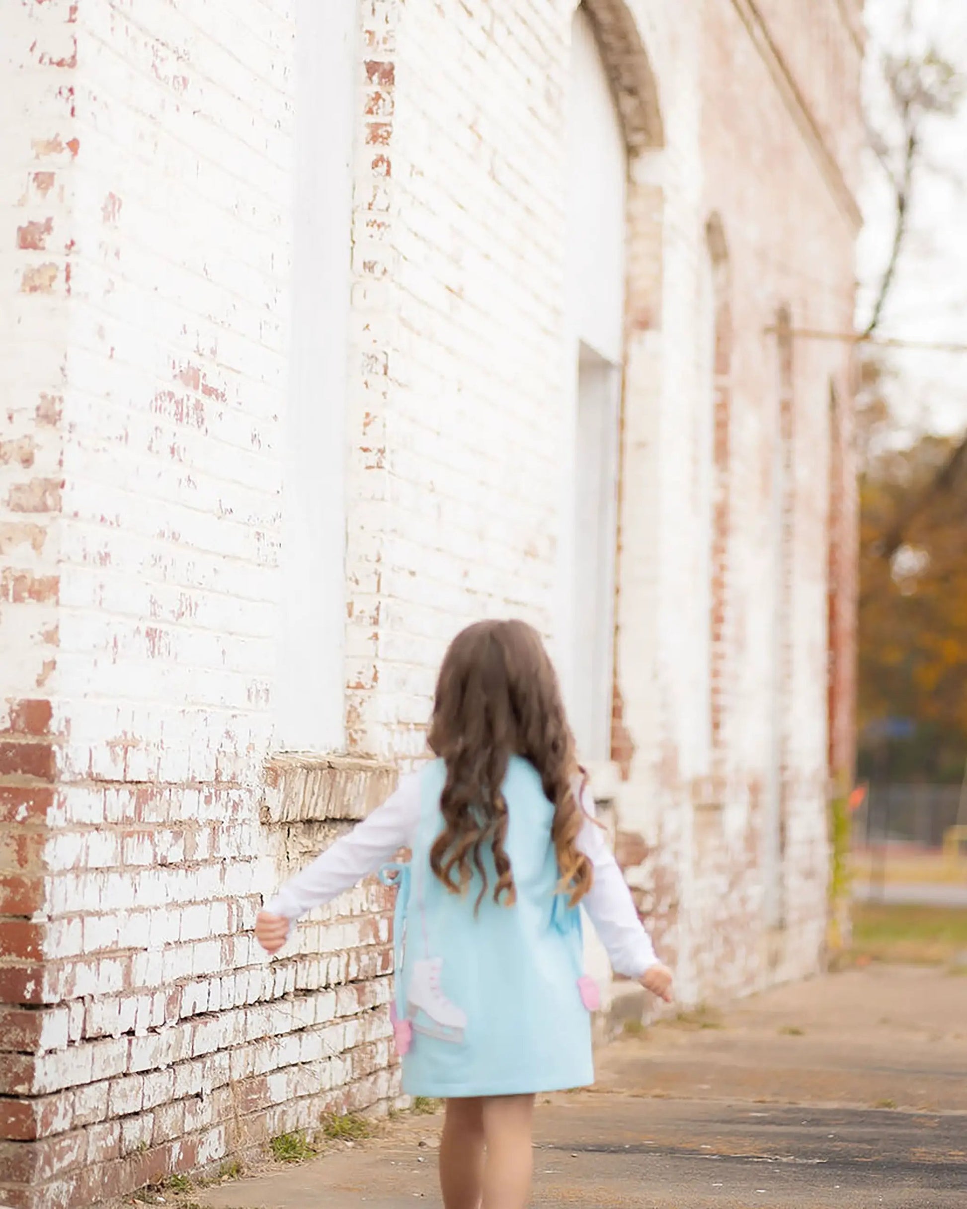 Yellow Lamb Girls Emma Jumper Dress - Aqua Blue Ice Skates