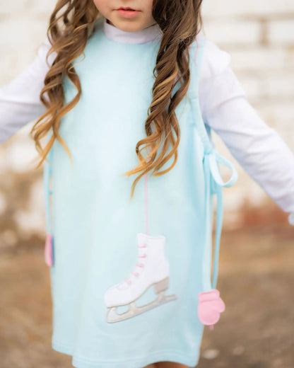 Yellow Lamb Girls Emma Jumper Dress - Aqua Blue Ice Skates