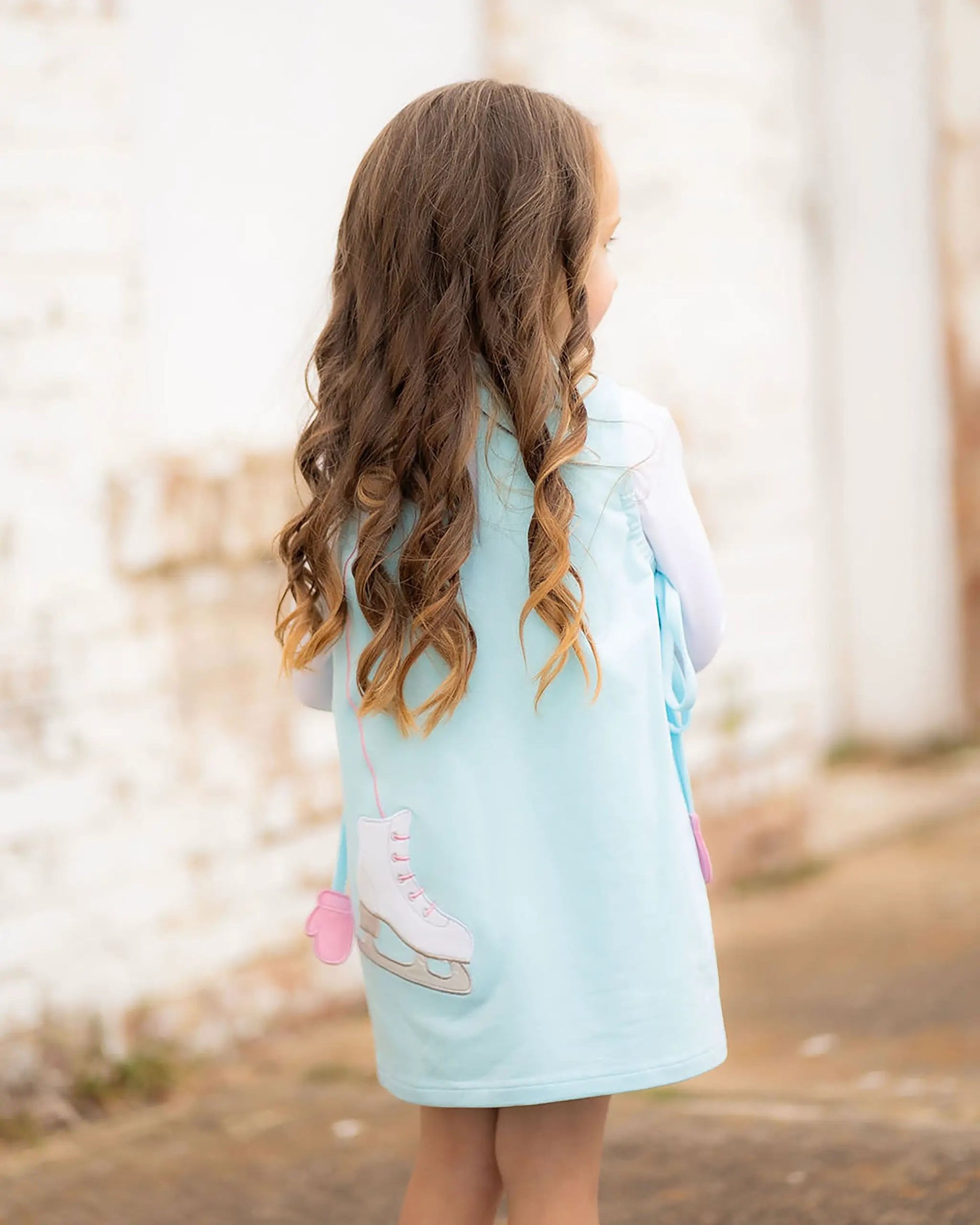 Yellow Lamb Girls Emma Jumper Dress - Aqua Blue Ice Skates