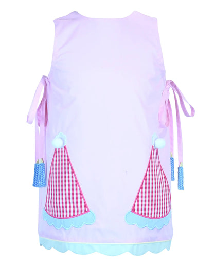 Yellow Lamb Girls Emma Jumper Dress - Pink with Birthday Party Hats by Yellow Lamb