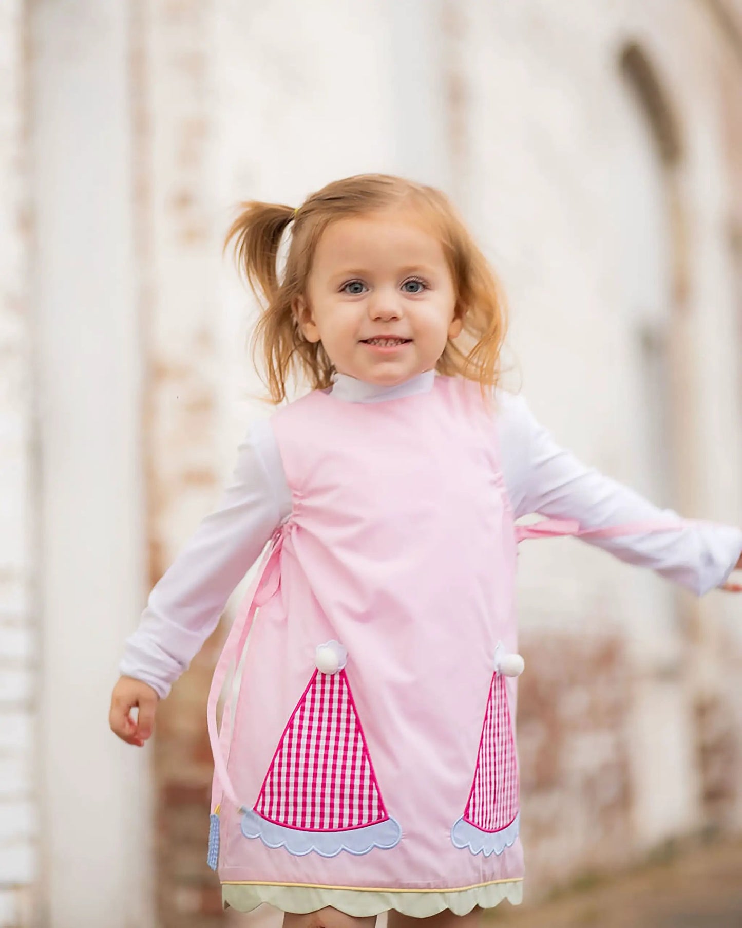 Yellow Lamb Girls Emma Jumper Dress - Pink with Birthday Party Hats by Yellow Lamb