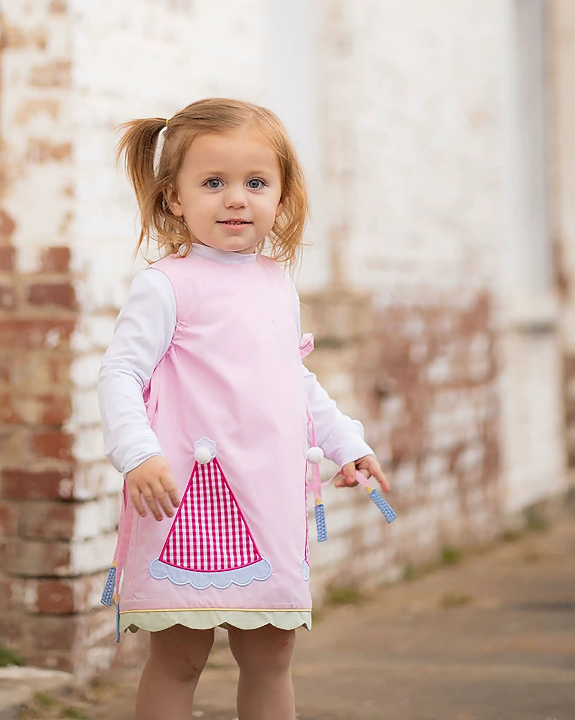 Yellow Lamb Girls Emma Jumper Dress - Pink with Birthday Party Hats