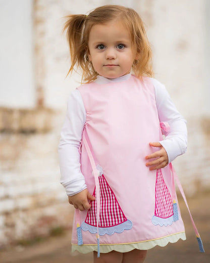 Yellow Lamb Girls Emma Jumper Dress - Pink with Birthday Party Hats by Yellow Lamb