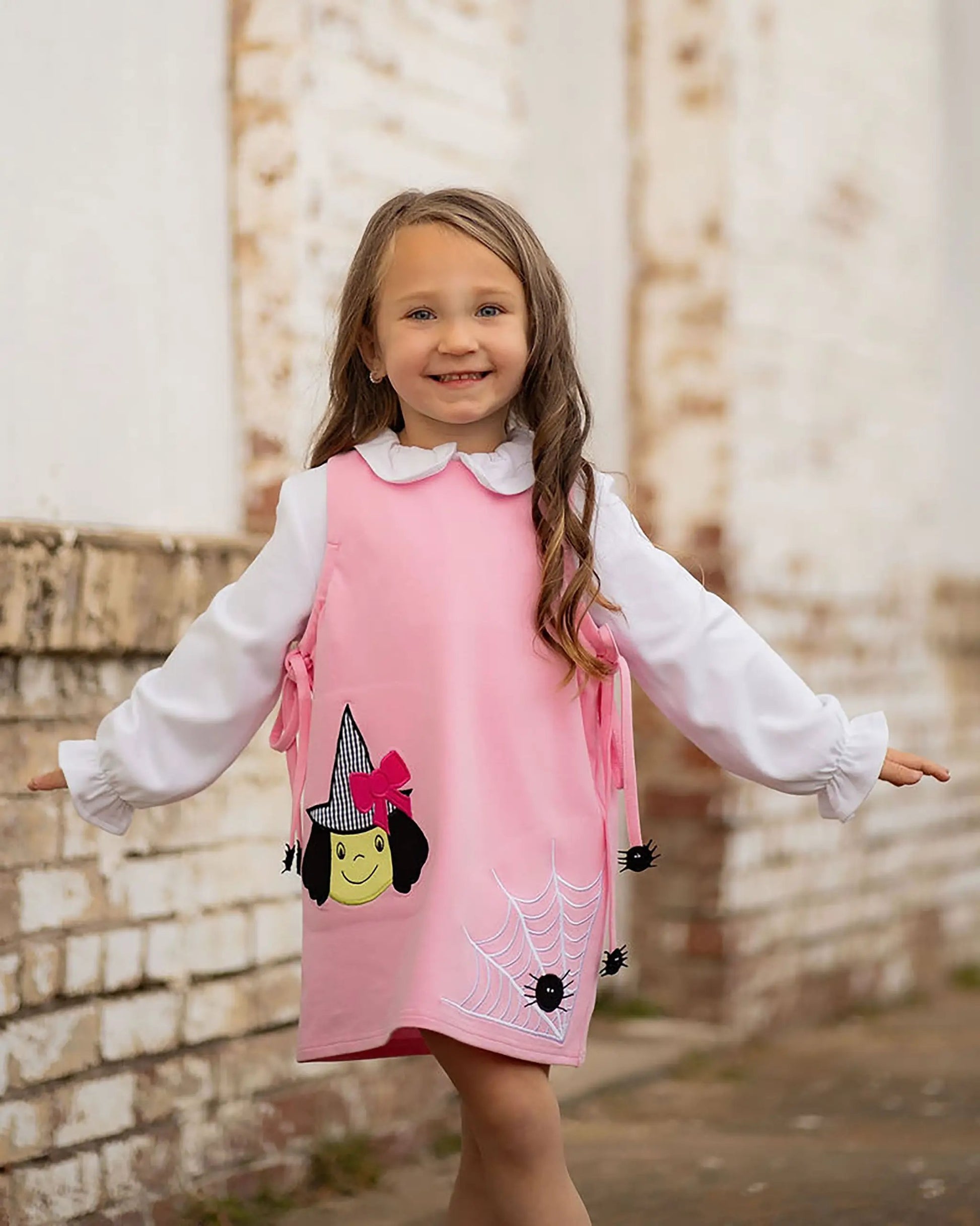 Yellow Lamb Girls Pink Emma Jumper Dress - Halloween Witch