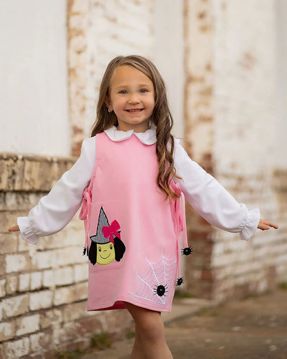 Yellow Lamb Girls Pink Emma Jumper Dress - Halloween Witch