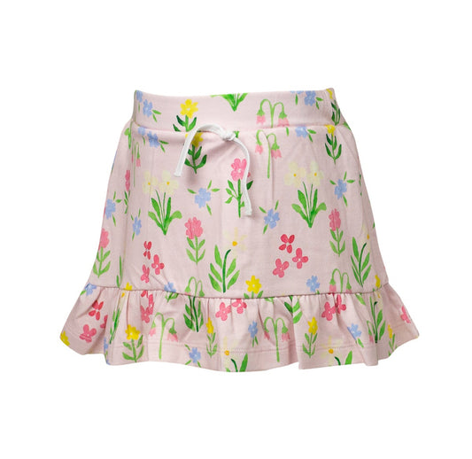 Proper Peony Pima Girls Pink English Garden Floral Ruffled Skort